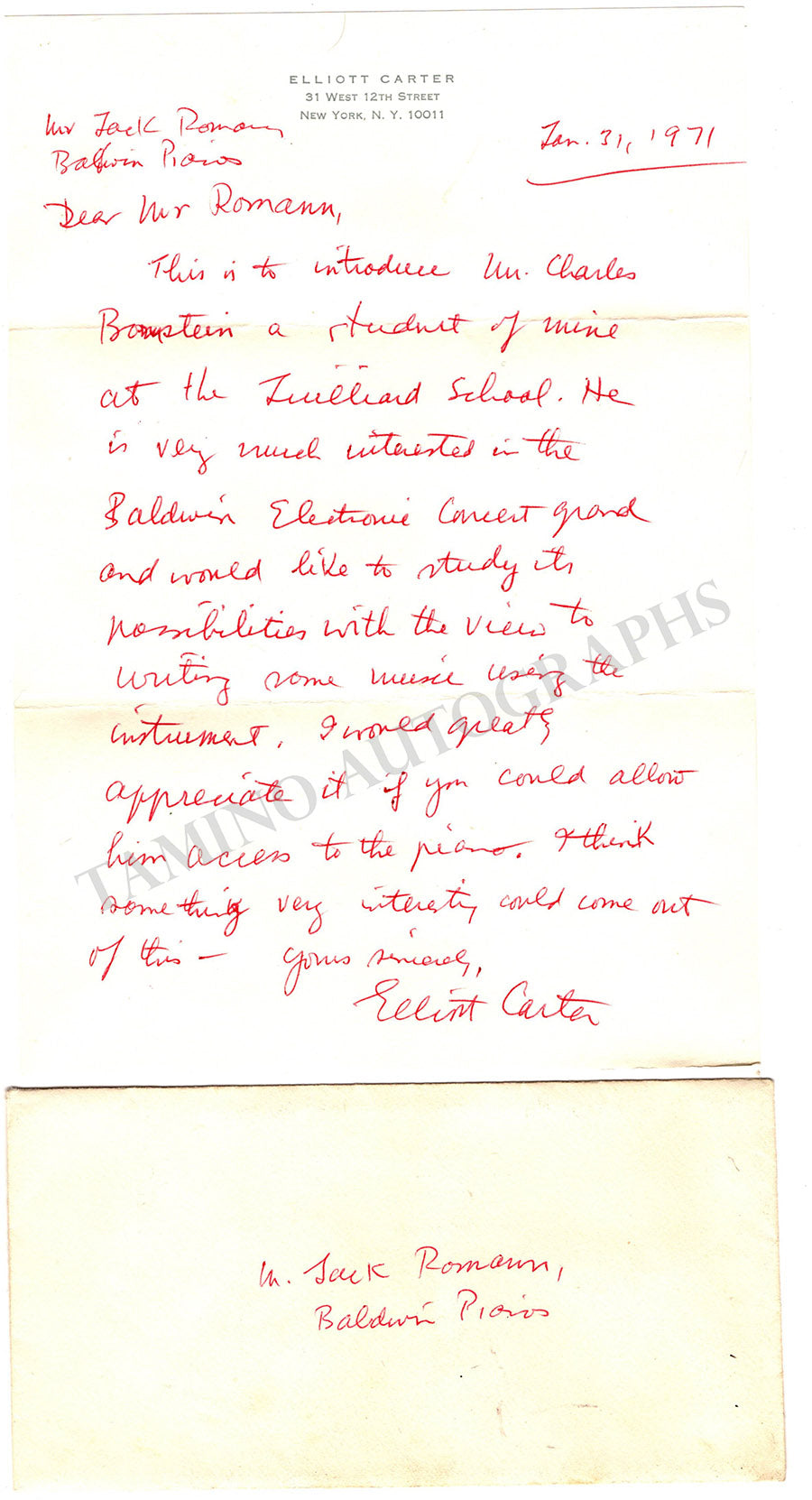 Carter, Elliott - Book with his Autograph Notes for Concerto for Orchestra World Premiere