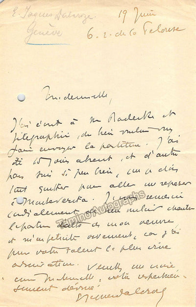 Jaques-Dalcroze, Emile - Autograph Letter Signed