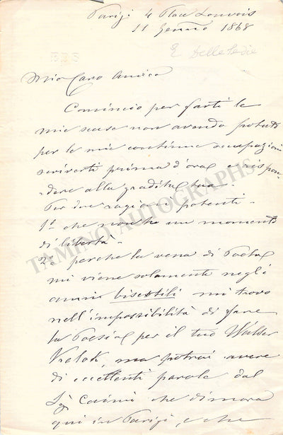 Delle Sedie, Enrico - Autograph Letter Signed 1868