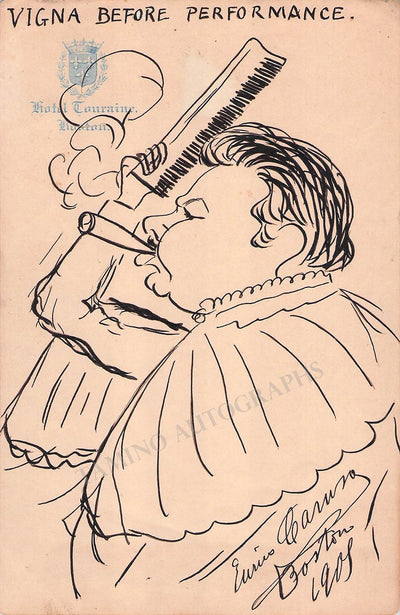 Caruso, Enrico - Set of 2 Signed Caricatures of Conductor Arturo Vigna 1909