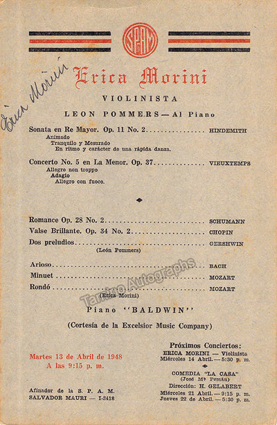 Morini, Erica - Signed Program Havana 1948