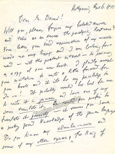 Korngold, Erich - Autograph Letter Signed 1955