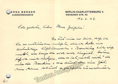 Berger, Erna - Autograph Note Signed