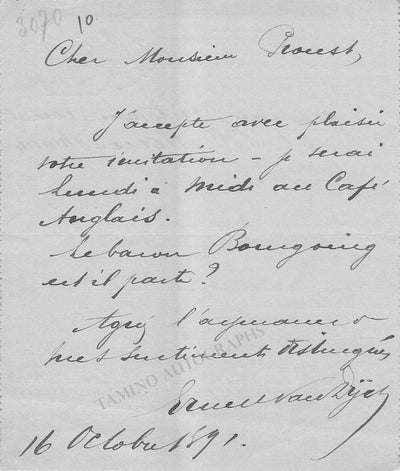 Van Dyck, Ernest - Autograph Note Signed 1891