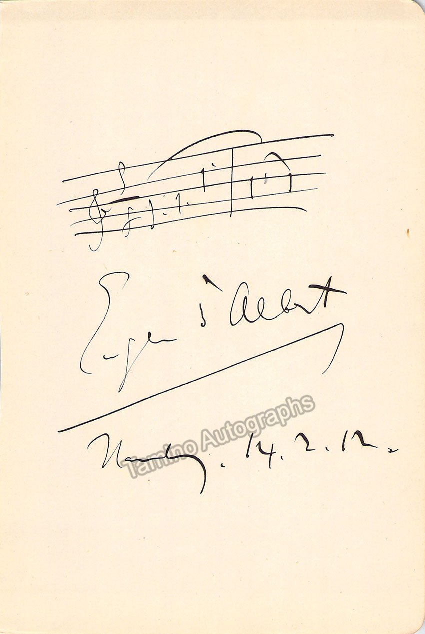 D'Albert, Eugen - Autograph Music Quote Signed 1912