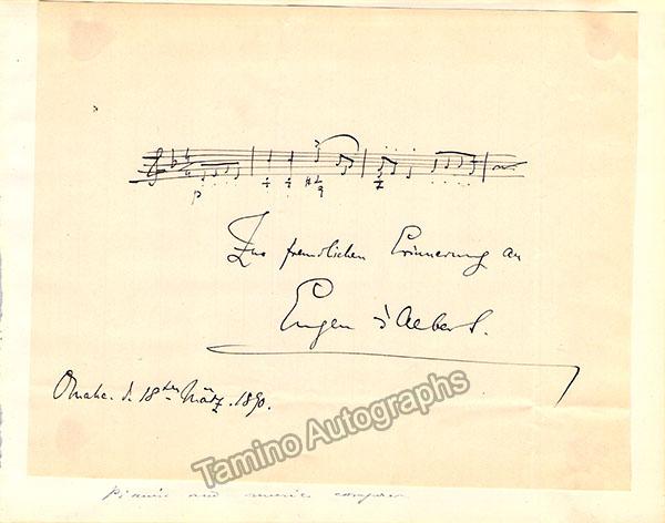D'Albert, Eugene - Autograph Music Quote Signed 1890