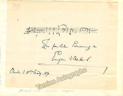 D'Albert, Eugene - Autograph Music Quote Signed 1890