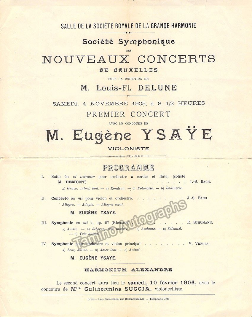 Ysaye, Eugene - Concert Program Brussels 1905