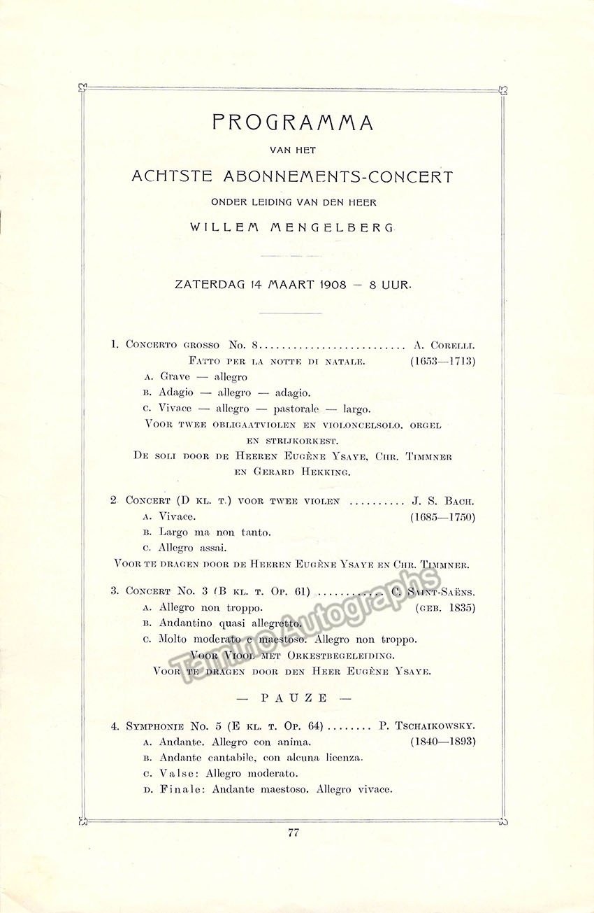 Ysaye, Eugene - Concert Program Amsterdam 1908 - Tamino