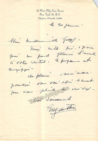 Gauthier, Eva - Autograph Note Signed