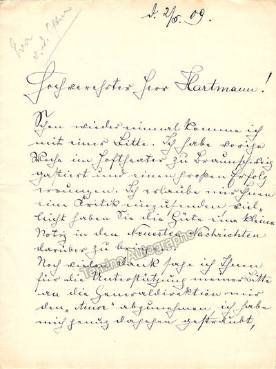 Von Der Osten, Eva - Autograph Letter Signed 1909