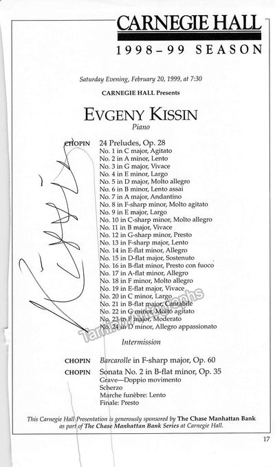 Kissin, Evgeny - Signed Cast Page Carnegie Hall, N.Y., 1999