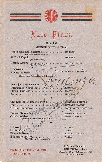 Pinza, Ezio - Signed Program Havana 1946
