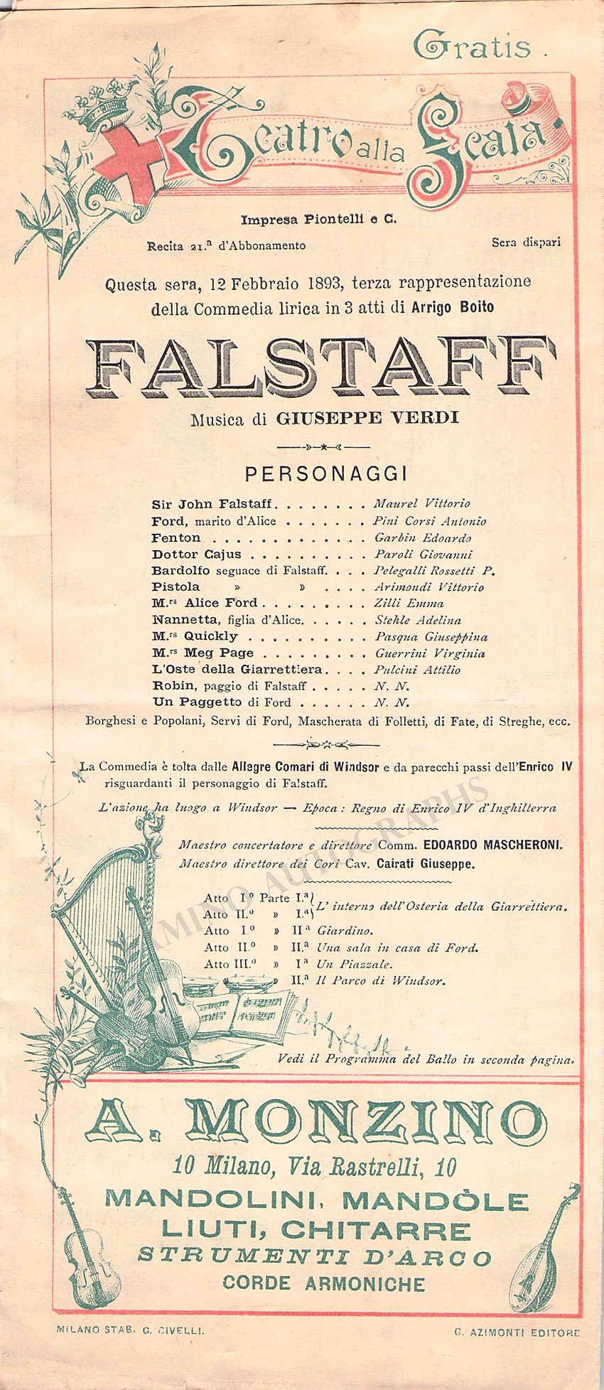 Falstaff - 3rd Performance Program La Scala 1893