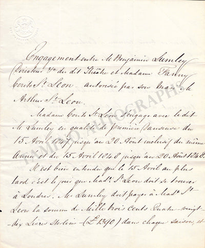 Cerrito, Fanny - Signed Contract 1846