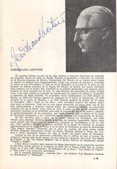 Leitner, Ferdinand - Signed Program Teatro Colon 1958