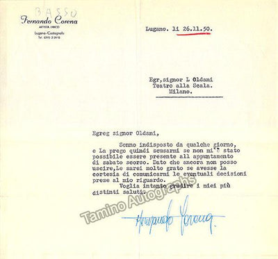 Corena, Fernando - Typed Letter Signed 1950