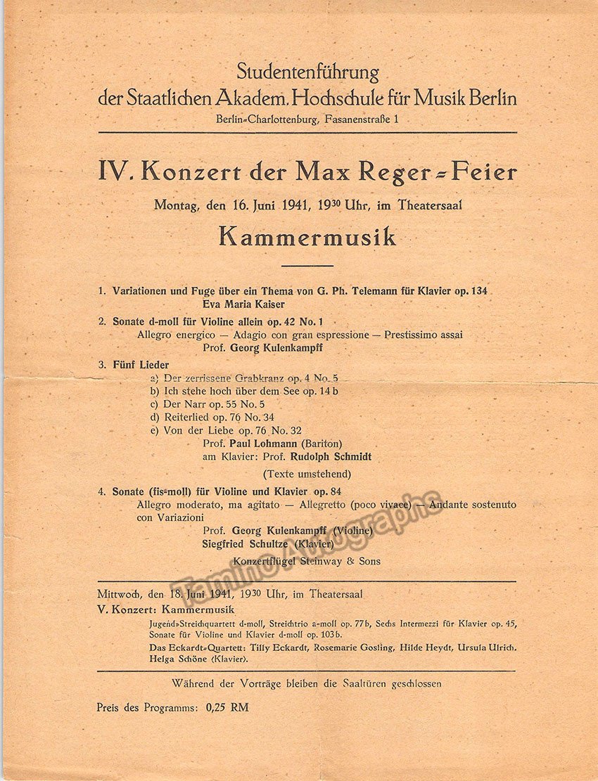 Kulenkampff, Georg - Concert Program Berlin 1941 - Tamino