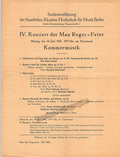 Kulenkampff, Georg - Concert Program Berlin 1941