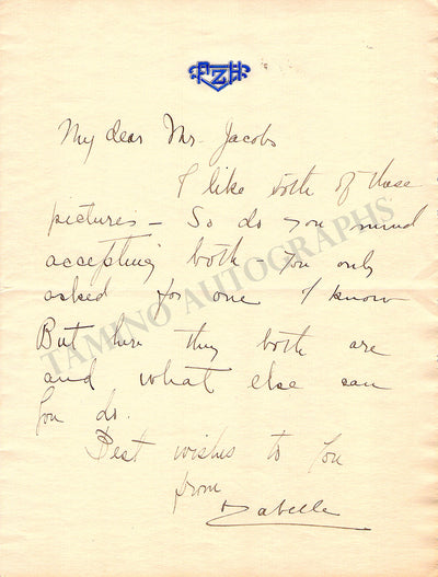 Zabelle, Flora - Autograph Note Signed
