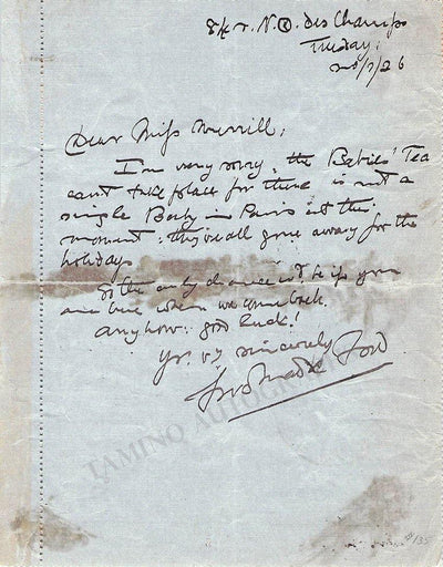 Ford, Madox - Autograph Letter Signed 1926