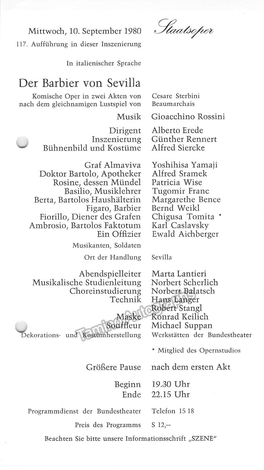 Vienna State Opera - Lot of 10 Signed Programs 1979-1981