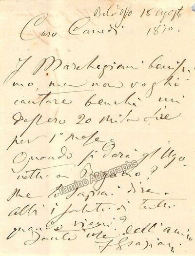 Graziani, Francesco - Autograph Note Signed 1870