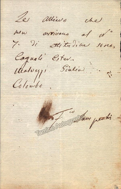 Lamperti, Francesco - Autograph Note Signed