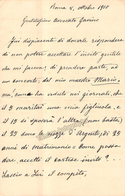 Marconi, Francesco - Autograph Letter Signed 1910