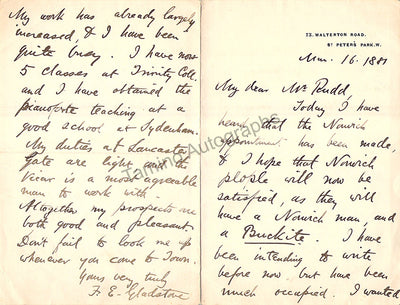 Gladstone, Francis Edward - Autograph Letter Signed