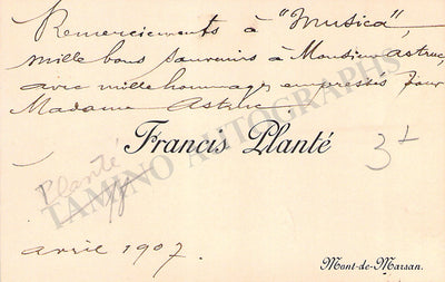 Plante, Francis - Autograph Business Card 1907
