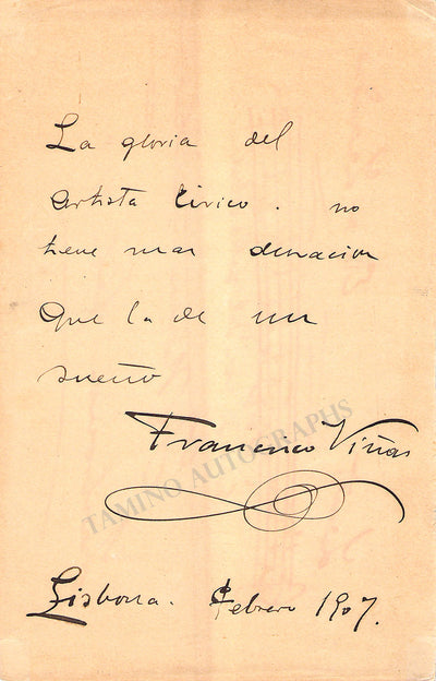 Viñas, Francisco - Autograph Note Signed 1907