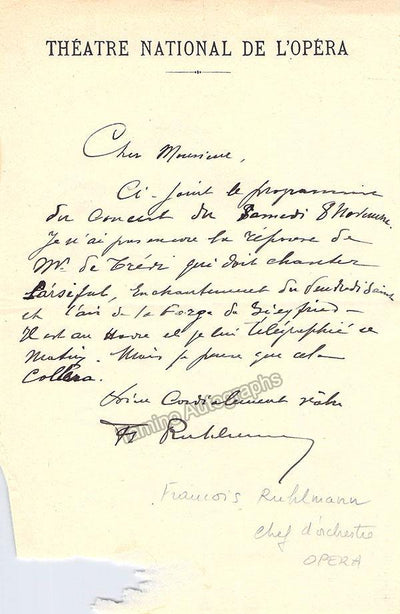 Ruhlmann, Francois - Autograph Letter Signed