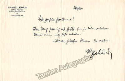 Lehar, Franz - Autograph Note Signed 1924