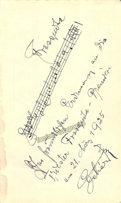Lehar, Franz - Autograph Music Quote Signed 1925
