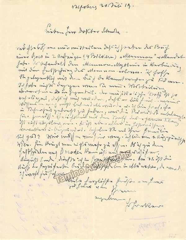 Schreker, Franz - Autograph Letter Signed 1919 - Tamino