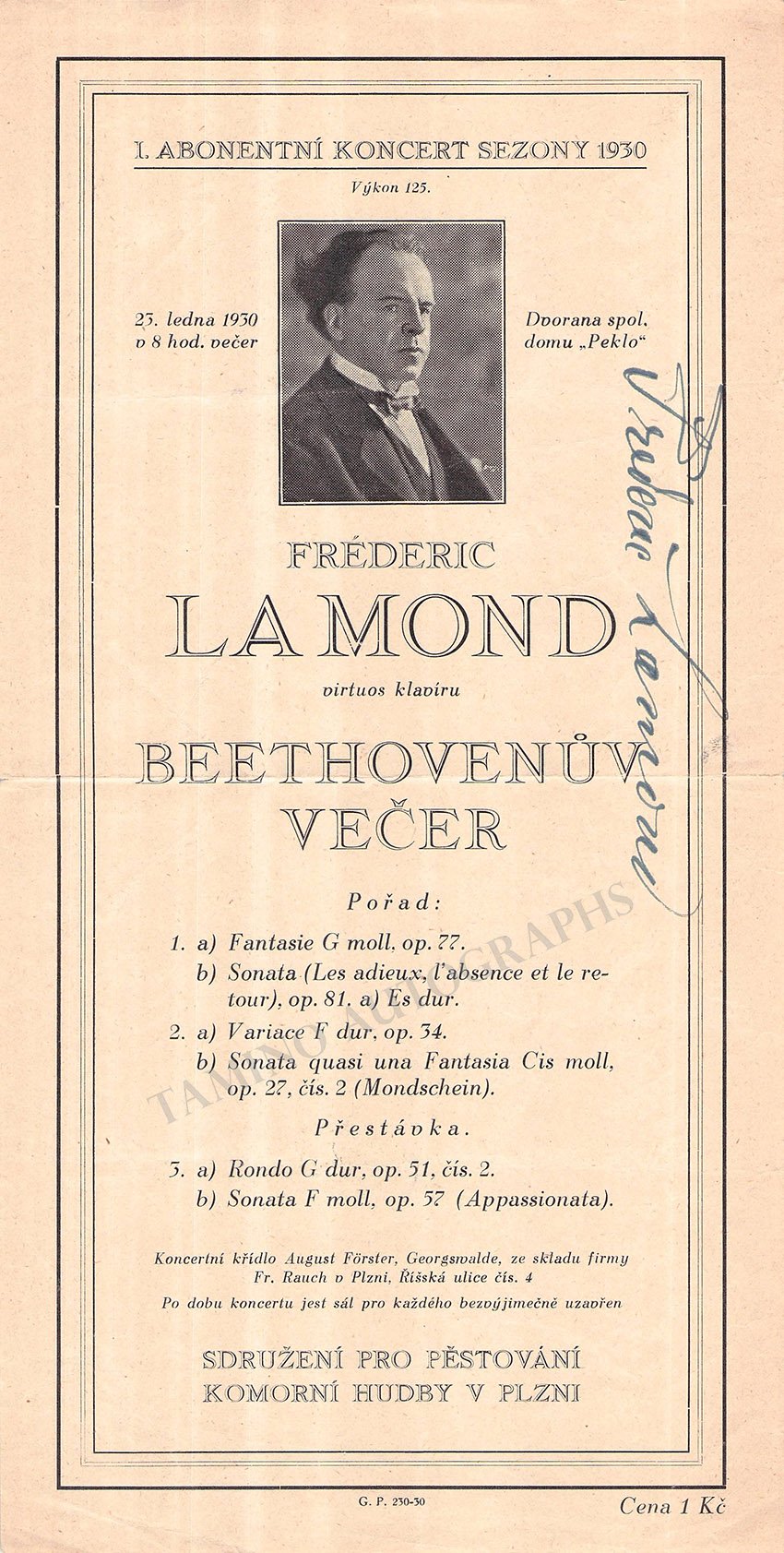 Lamond, Frederic - Signed Playbill 1930