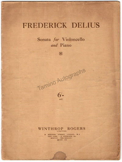 Delius, Frederick - Signed Score Cello and Piano Sonata 1920
