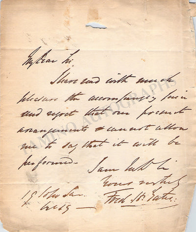 Yates, Frederic Henry - Autograph Letter Signed