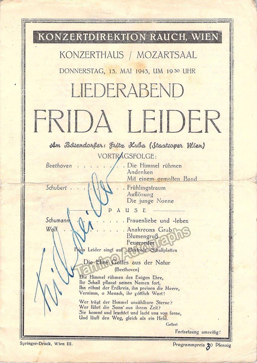 Leider, Frida - Signed Program Vienna 1943 - Tamino