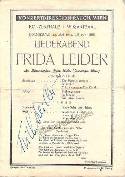 Leider, Frida - Signed Program Vienna 1943