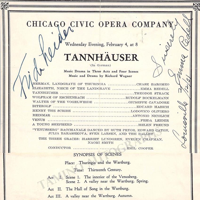 Leider, Frida - Redell, Emma - Signed Program Clip Chicago Civic Opera 1930's - Tamino