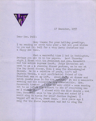 Hempel, Frieda - Set of 2 Typed Letters Signed