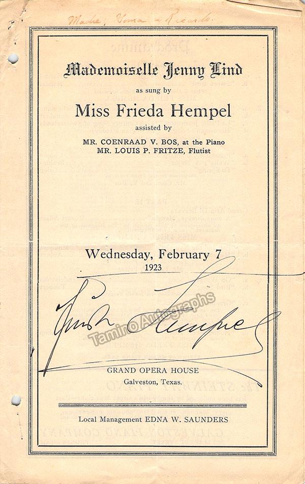 Hempel, Frieda - Signed Concert Program 1923