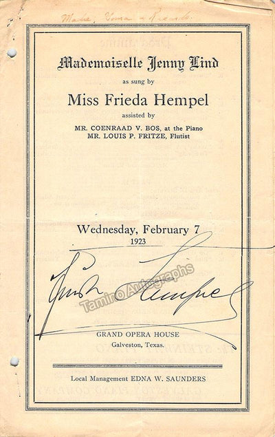 Hempel, Frieda - Signed Concert Program 1923