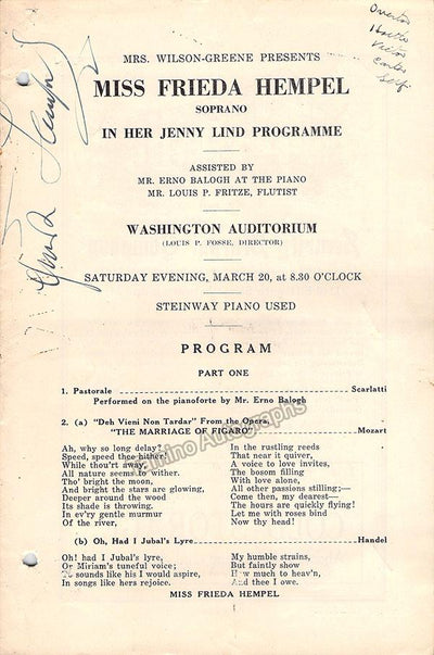 Hempel, Frieda - Signed Concert Program