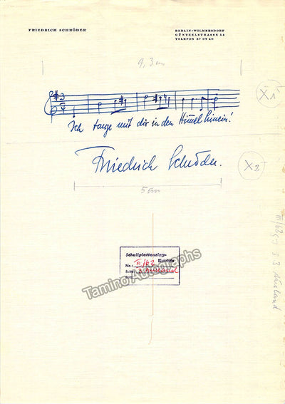 Schroder, Friedrich - Autograph Music Quote Signed