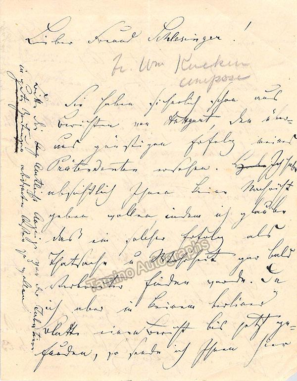 Wilhelm, Friedrich - Autograph Letter Signed 1847