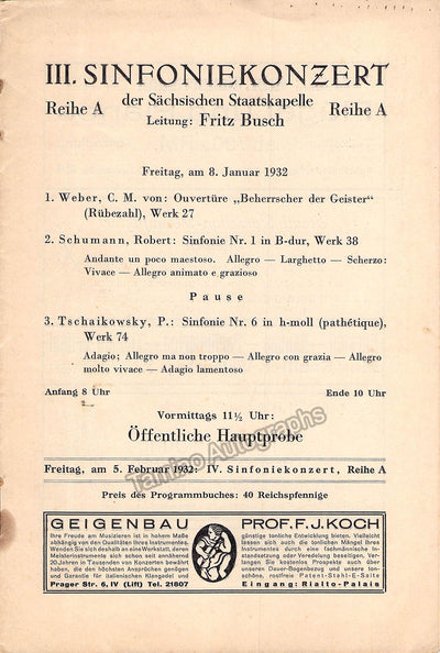 Busch, Fritz - Concert Program Saxony 1932