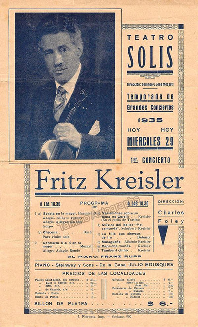Kreisler, Fritz - Playbill Montevideo 1935